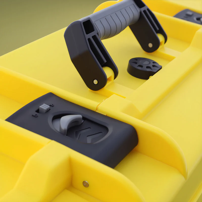 PIXLIP GO Travel Case Detail Griff und Verschluss