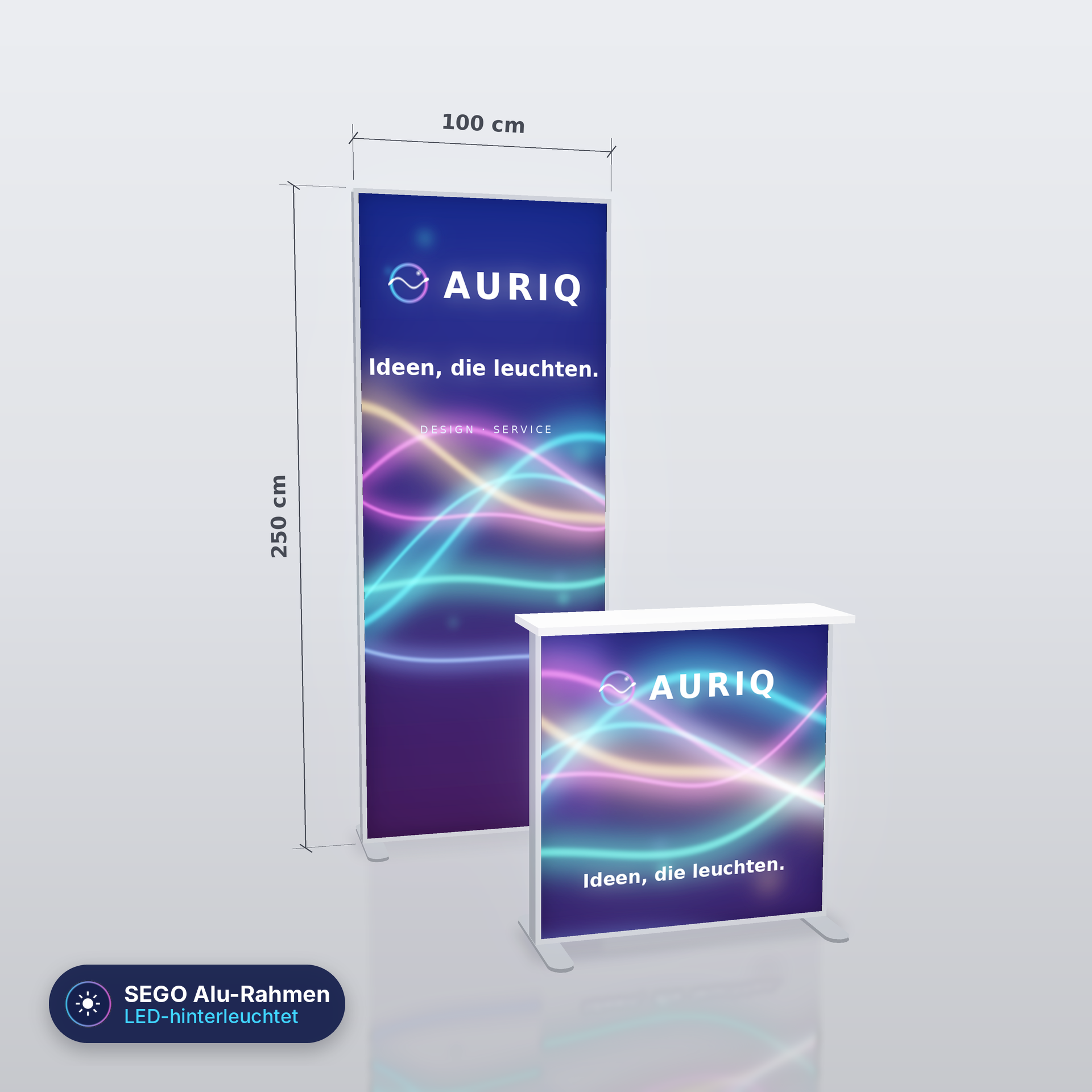 SEGO Alu LED Messestand 1 - 100 × 250 cm mit Counter