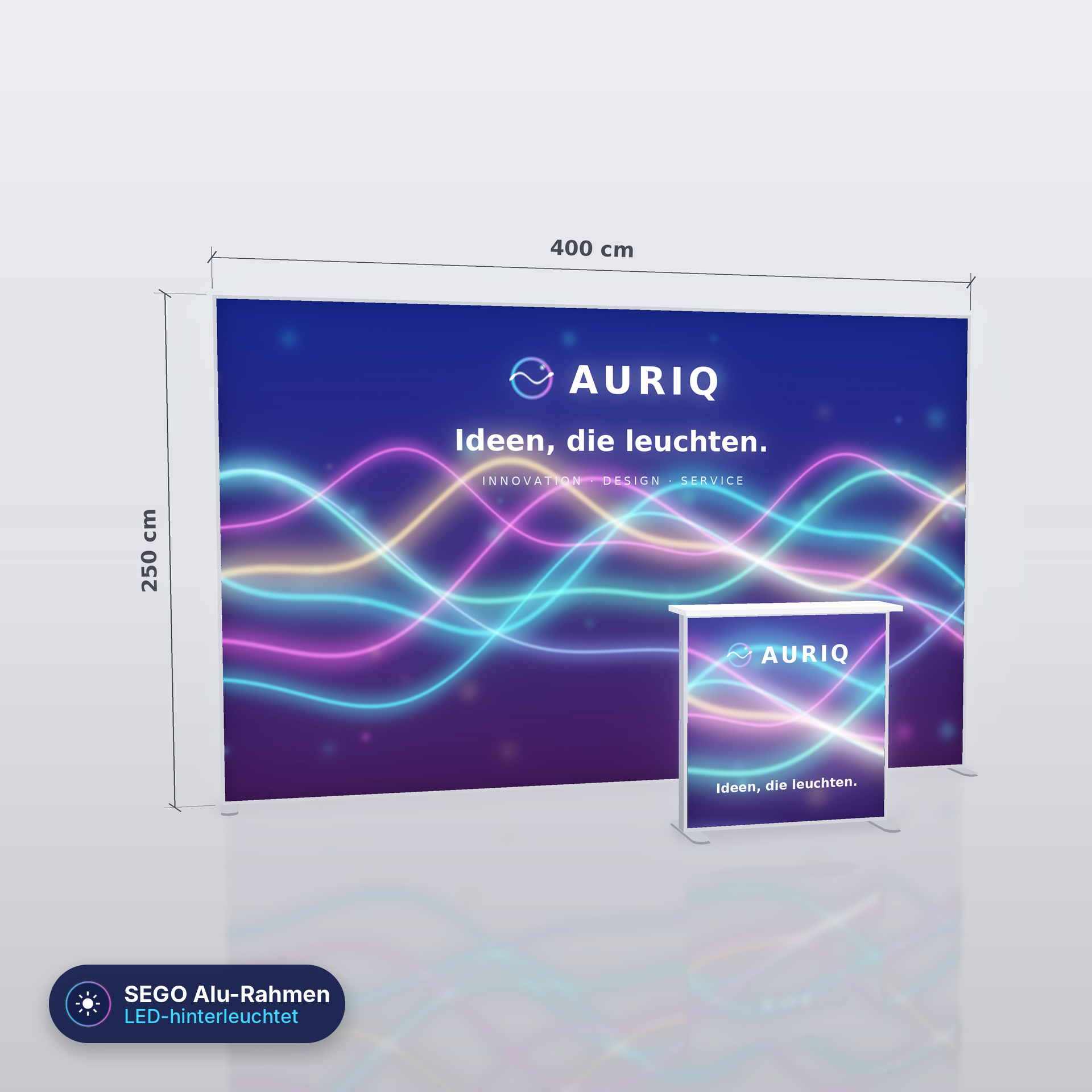 SEGO Alu LED Messestand 4 - 400 × 250 cm mit Counter