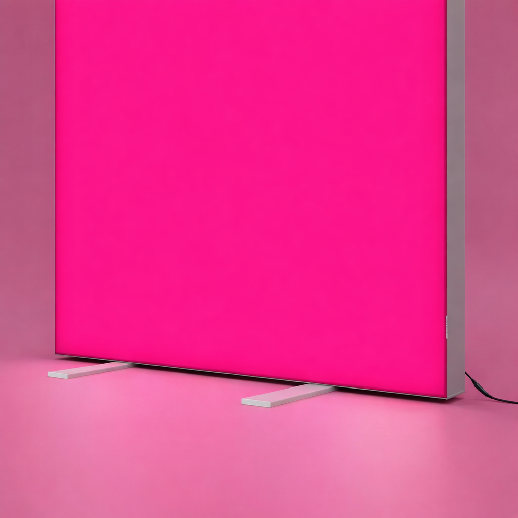 Detail der Pixlip Pop LED Leuchtwand in Pink mit seitlicher Rahmenansicht