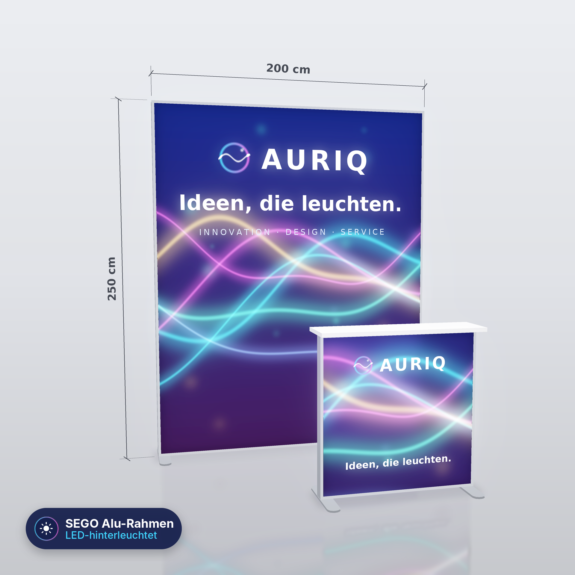 SEGO Alu LED Messestand 2 - 200 × 250 cm mit Counter